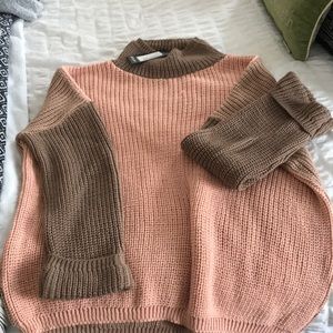 Oversized pink and brown sweater
